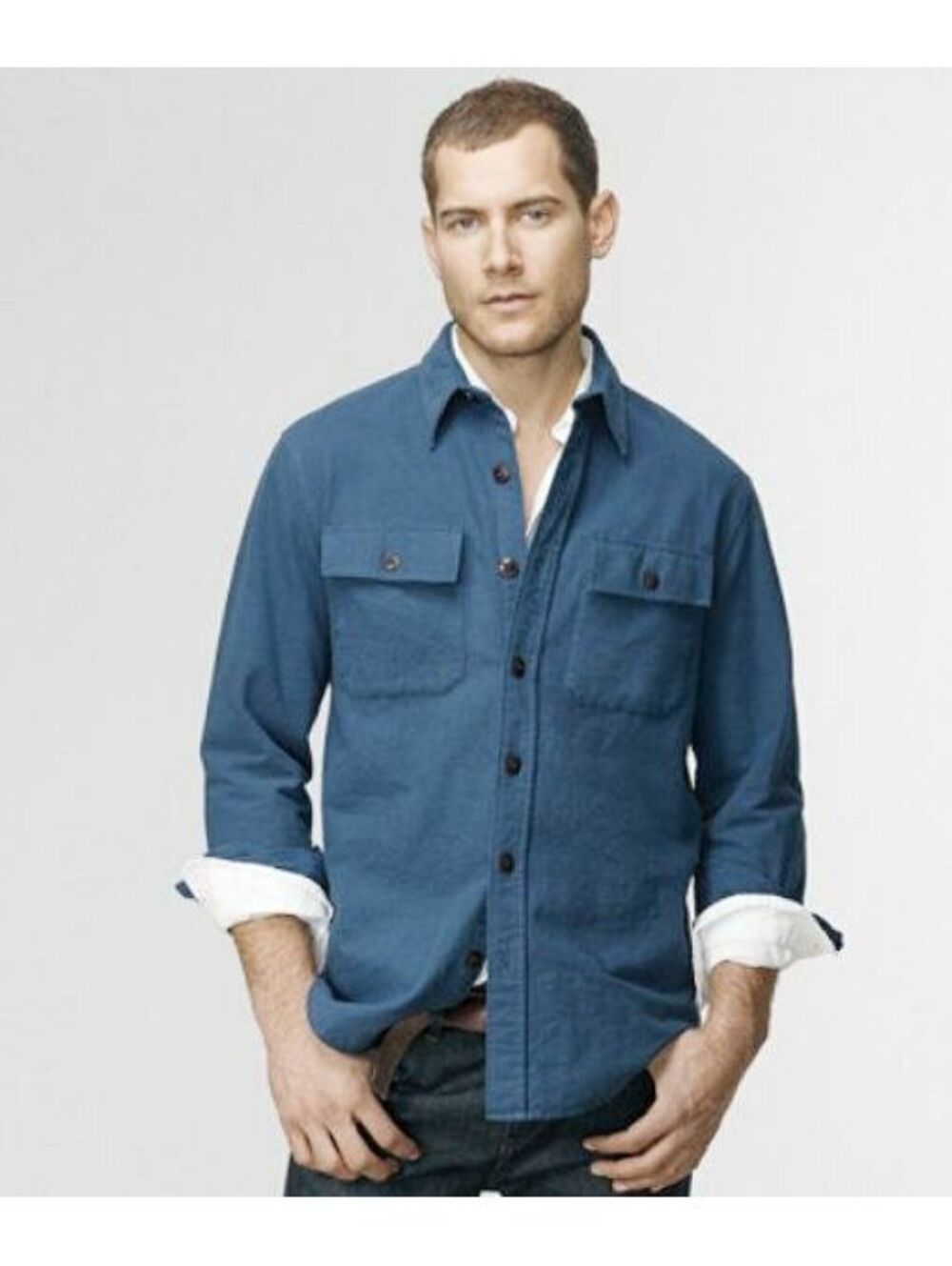 LL Bean Chamois Flannel Shirt Mens Large 44 Tall Blue Heavy Cotton Hunting Cabin